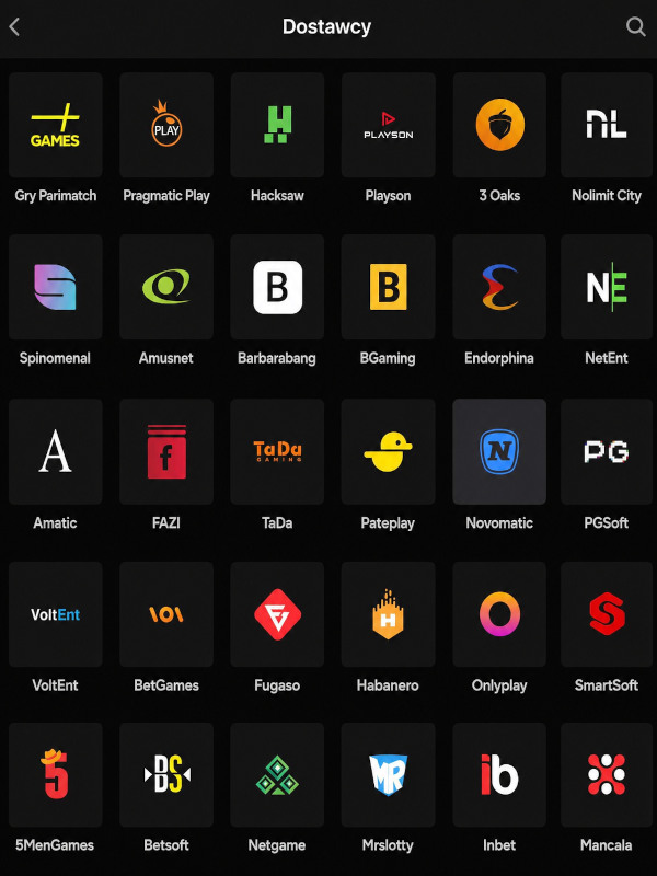 Lista dostawców gier dostępnych w kasynie